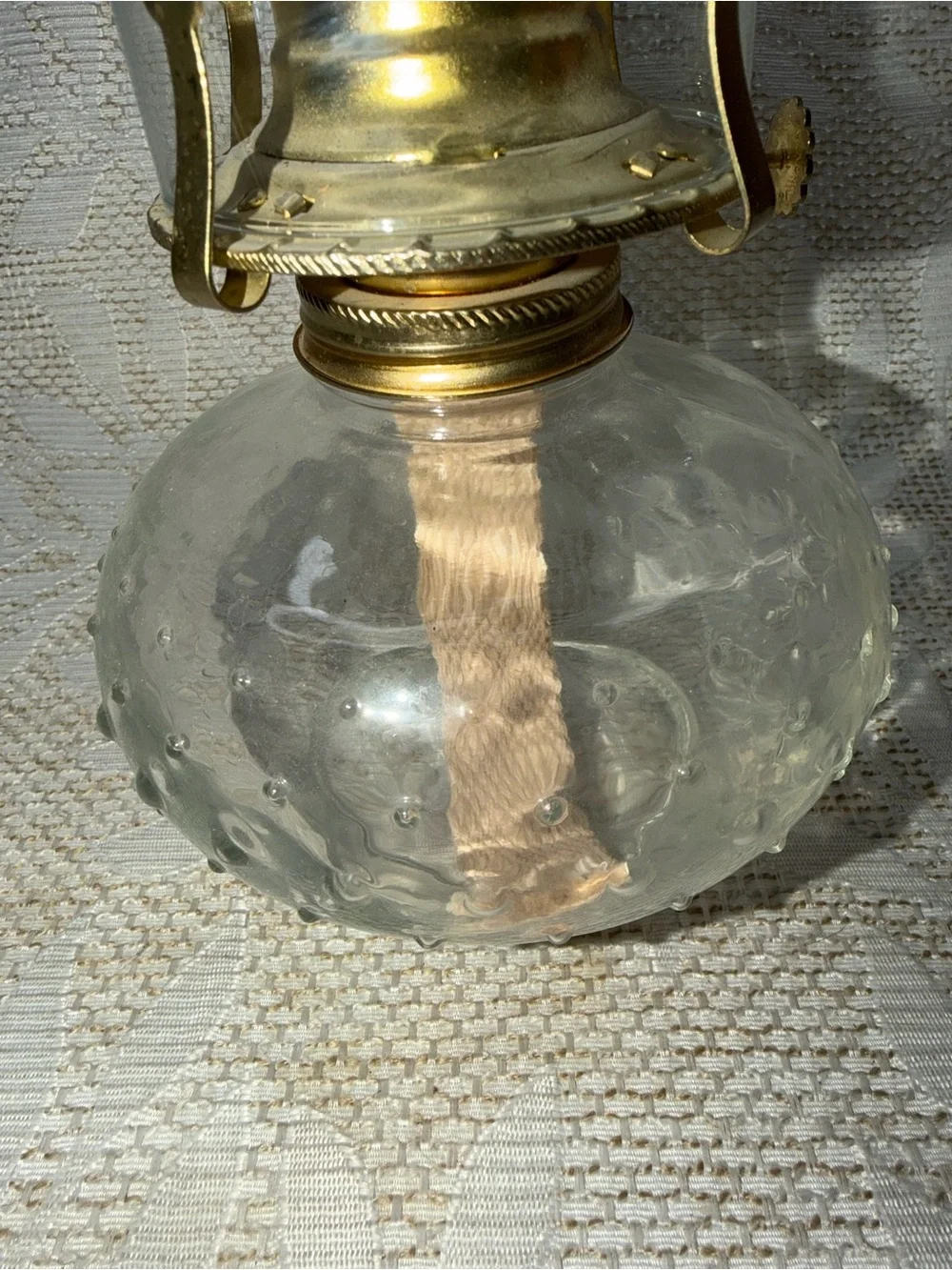 Vintage Clear Glass Hurricane Lamp with Brass Accents